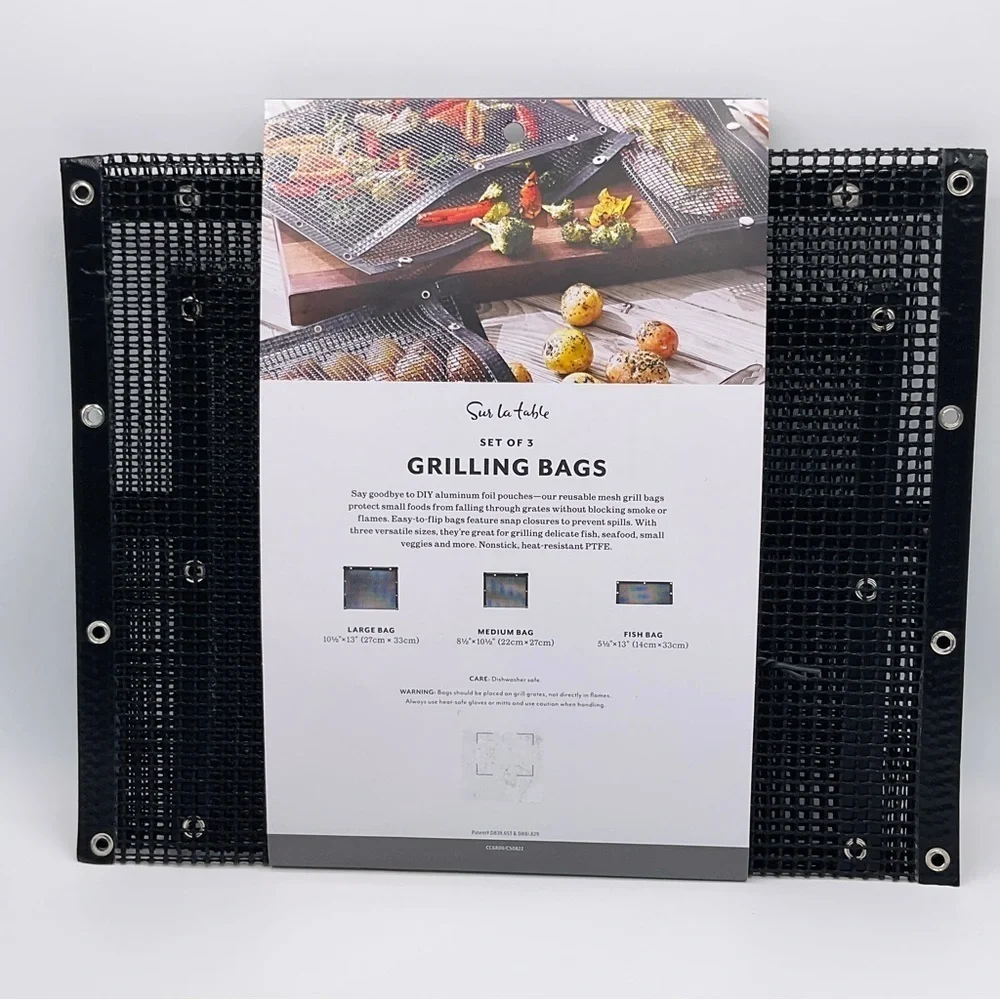 Sur La Table Fine Mesh Grilling Bags Set of 3 Sizes BBQ Vegetables Fish Veggies